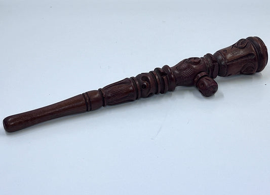 Hand Carved Wooden Pipe - 7 inches