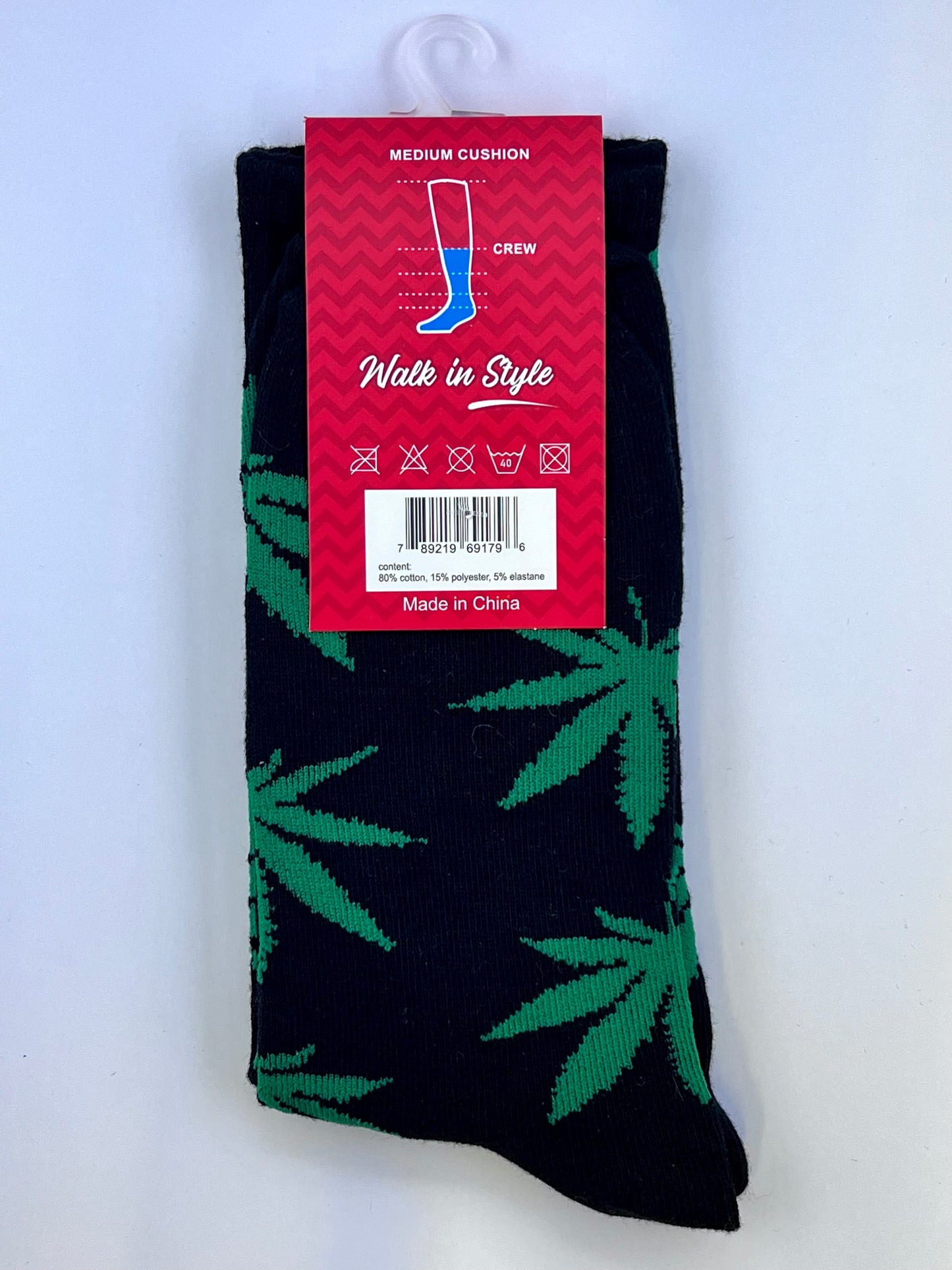 Leaf Patterned Socks for Men and Women - Black