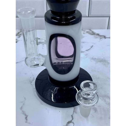 10 Inch “Legion” White W/ Black Trim Glass Water Pipe W/ Percolator & Bowl