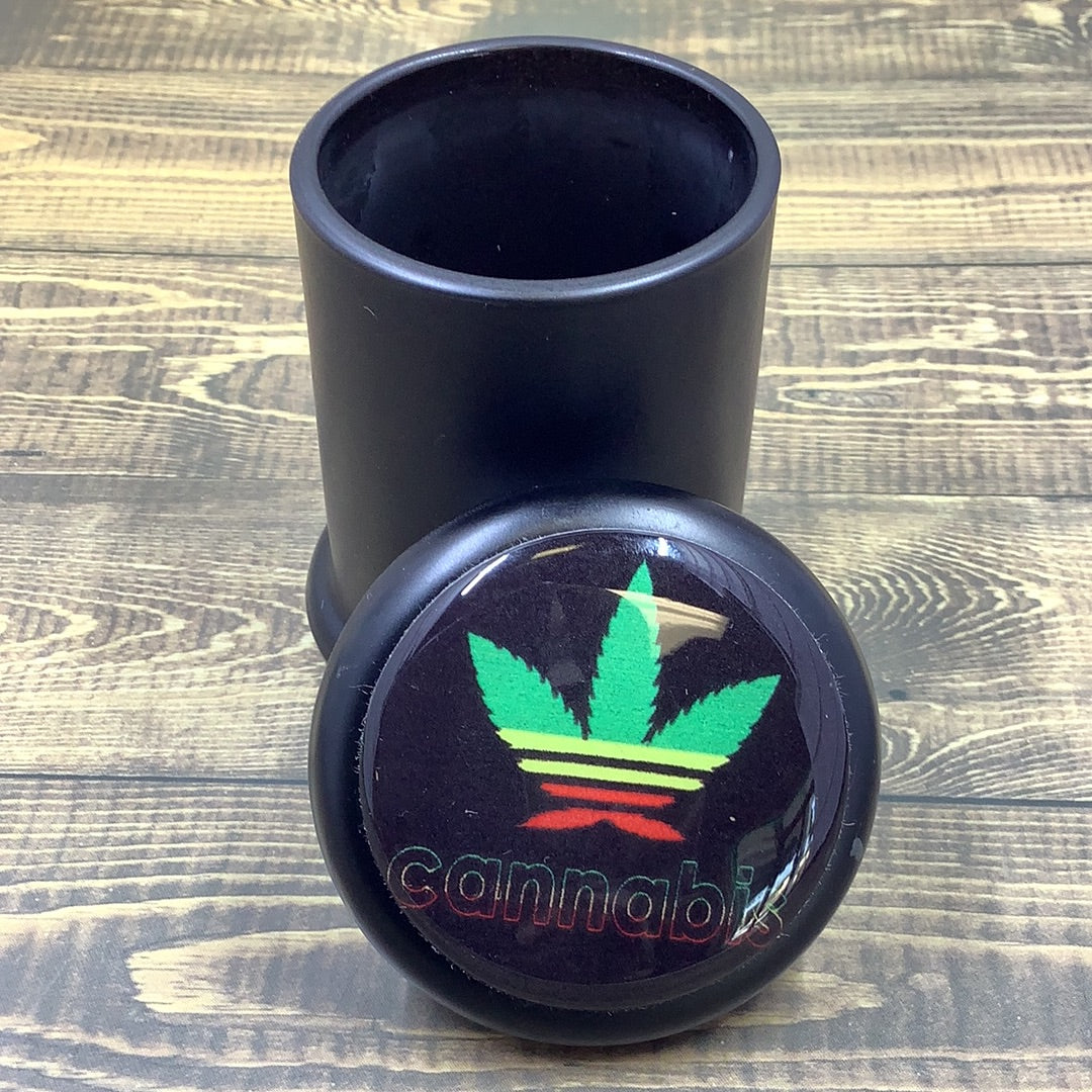 Black Painted Glass Herb Stash Jar with Gasket Lid yoga smokes yoga studio, delivery, delivery near me, yoga smokes smoke shop, find smoke shop, head shop near me, yoga studio, headshop, head shop, local smoke shop, psl, psl smoke shop, smoke shop, smokeshop, yoga, yoga studio, dispensary, local dispensary, smokeshop near me, port saint lucie, florida, port st lucie, lounge, life, highlife, love, stoned, highsociety. Yoga Smokes Rasta Leaf