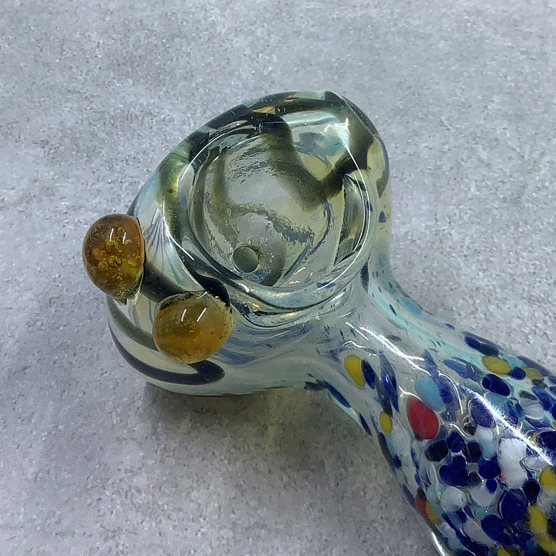 4" Clear W/ Blue Specs In Handle & Green Swirls in Bowl Green Knobs Glass Bowl And Carb yoga smokes smoke shop, dispensary, local dispensary, smokeshop near me, port st lucie smoke shop, smoke shop in port st lucie, smoke shop in port saint lucie, smoke shop in florida, Yoga Smokes