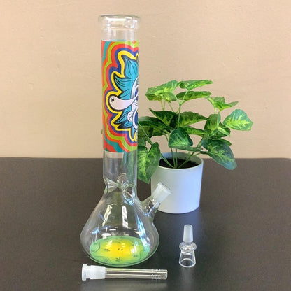 13.5" Clear W/ Multicolored Glow In The Dark Rick From Rick & Marty Glass Water Pipe W/ Bowl Heavy Duty Glass yoga smokes smoke shop, dispensary, local dispensary, smokeshop near me, port st lucie smoke shop, smoke shop in port st lucie, smoke shop in port saint lucie, smoke shop in florida, Yoga Smokes