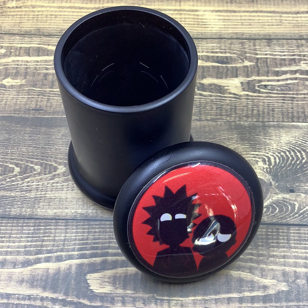 Black Painted Glass Herb Stash Jar with Gasket Lid yoga smokes yoga studio, delivery, delivery near me, yoga smokes smoke shop, find smoke shop, head shop near me, yoga studio, headshop, head shop, local smoke shop, psl, psl smoke shop, smoke shop, smokeshop, yoga, yoga studio, dispensary, local dispensary, smokeshop near me, port saint lucie, florida, port st lucie, lounge, life, highlife, love, stoned, highsociety. Yoga Smokes Red & Black Rick& Morty Shadow