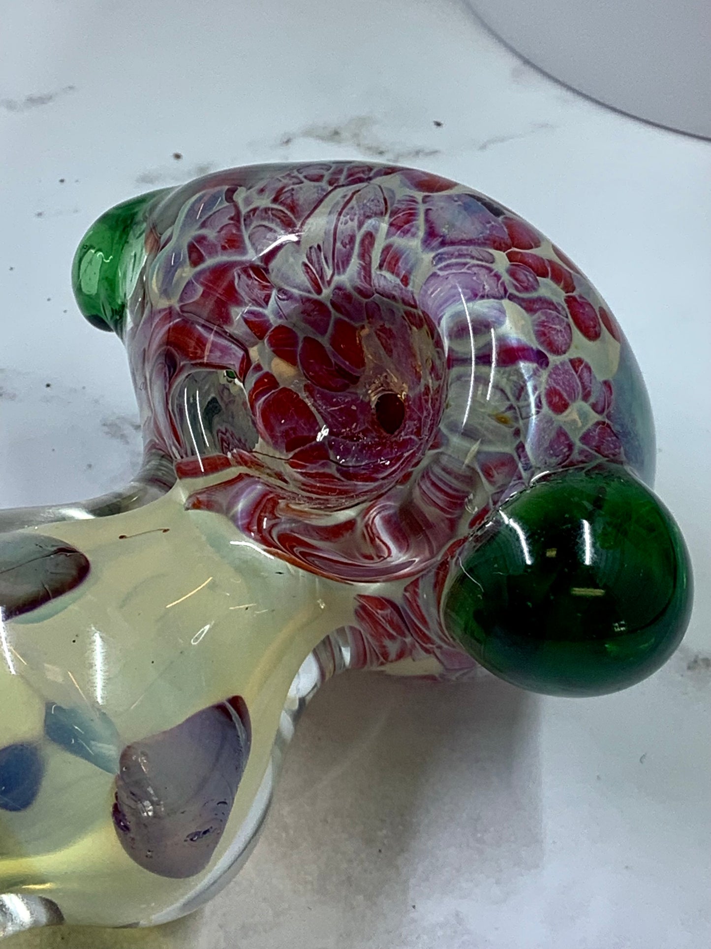 4" Clear W/ Red, Green & White Decorative Accents In Glass Double Walled Bowl W/ Green Carb & Green Grip yoga smokes smoke shop, dispensary, local dispensary, smokeshop near me, port st lucie smoke shop, smoke shop in port st lucie, smoke shop in port saint lucie, smoke shop in florida, Yoga Smokes